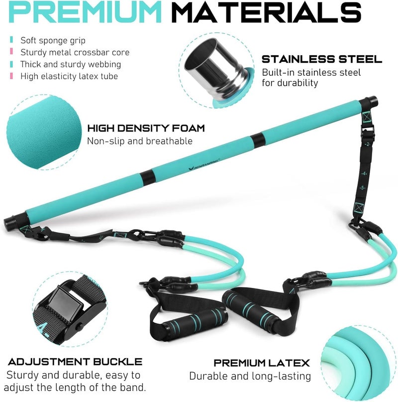 RENRANRING Pilates Bar Kit with Resistance Bands, Multifunctional Pilates Bar for Women & Men with Heavy-Duty Metal Adjustment Buckle, Pilates Home Equipment for Full BodyWorkouts - Image 2